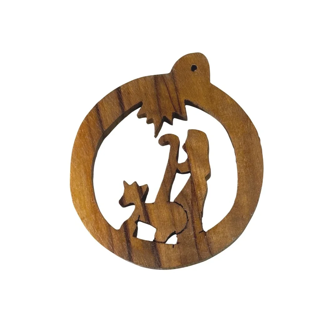 Nativity Scene Ornament Wooden Round Christmas Tree Decor Hanging Charm Shepherd